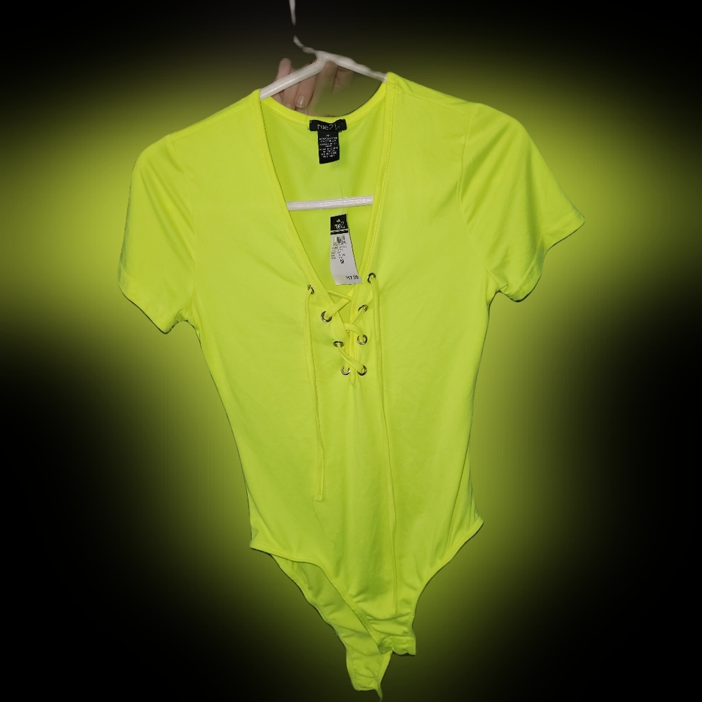 Neon yellow rue21 body suit.